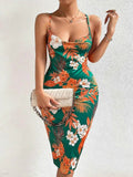 Crisscross Back Floral Print Bodycon Dress.