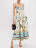 Ocean Print Spaghetti Strap Midi Dress.