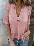 Plus Size One Button Openwork Cardigan.
