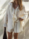 Ruffled Long Sleeve Shirt and Shorts Set - EBYNN