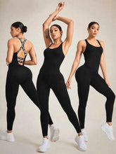 Crisscross Back Sleeveless Active Jumpsuit.