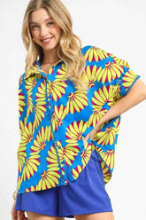 Umgee Sunflower Print Shirt - Button-Up Relaxed Style for Effortless Fashion - EBYNN