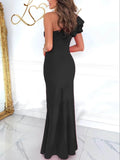 Cutout One Shoulder Ruffle Split Dress.
