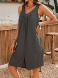Casual V-Neck Sleeveless Romper with Pockets.
