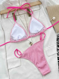 Ribbed Tie Back High Cut Bikini Set.
