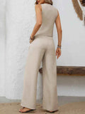 V-Neck Vest and Wide Leg Pants Set for Effortless Style - EBYNN