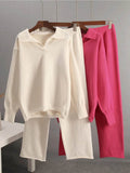 Johnny Collar Long Sleeve Top and Pants Sweater Set - EBYNN