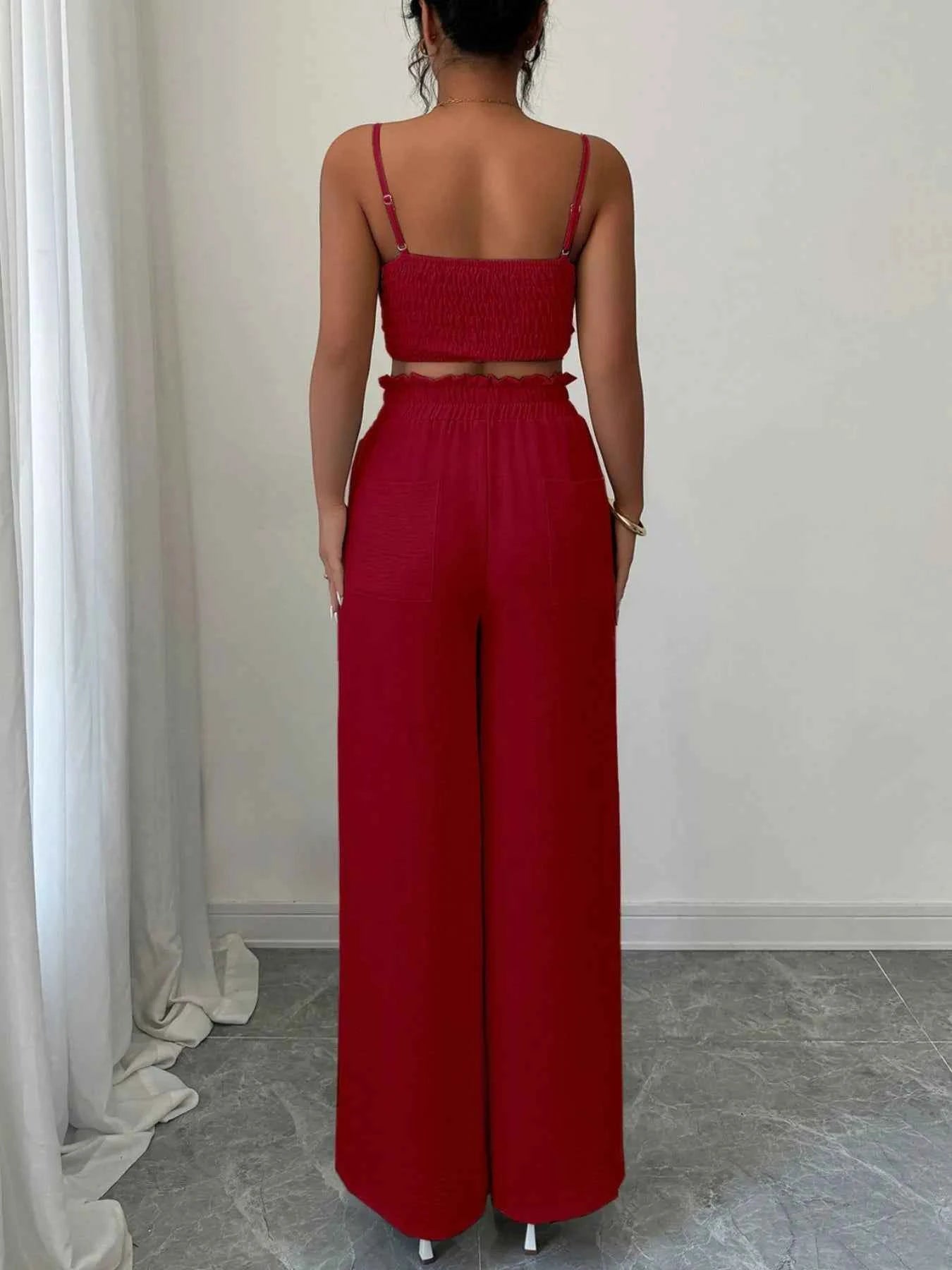 V-Neck Cami and Wide Leg Pants Set.