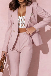 Plus Size Full Size Lapel Collar Blazer and Pants Set - EBYNN