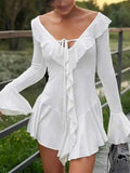 Ruffle V-Neck Flounce Sleeve Mini Dress.