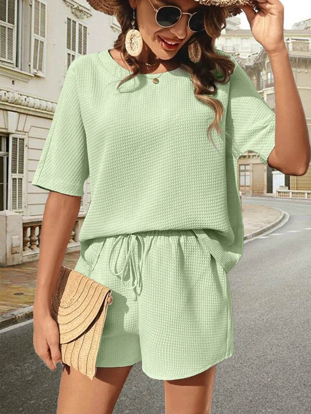 Waffle Knit Top and Shorts Set for Ultimate Comfort and Style - EBYNN