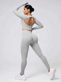 Back Crisscross Long Sleeve Top and Leggings Active Set.