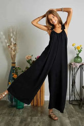 ADORA Plus Size Elastic Ruffle Shoulder Jumpsuit.