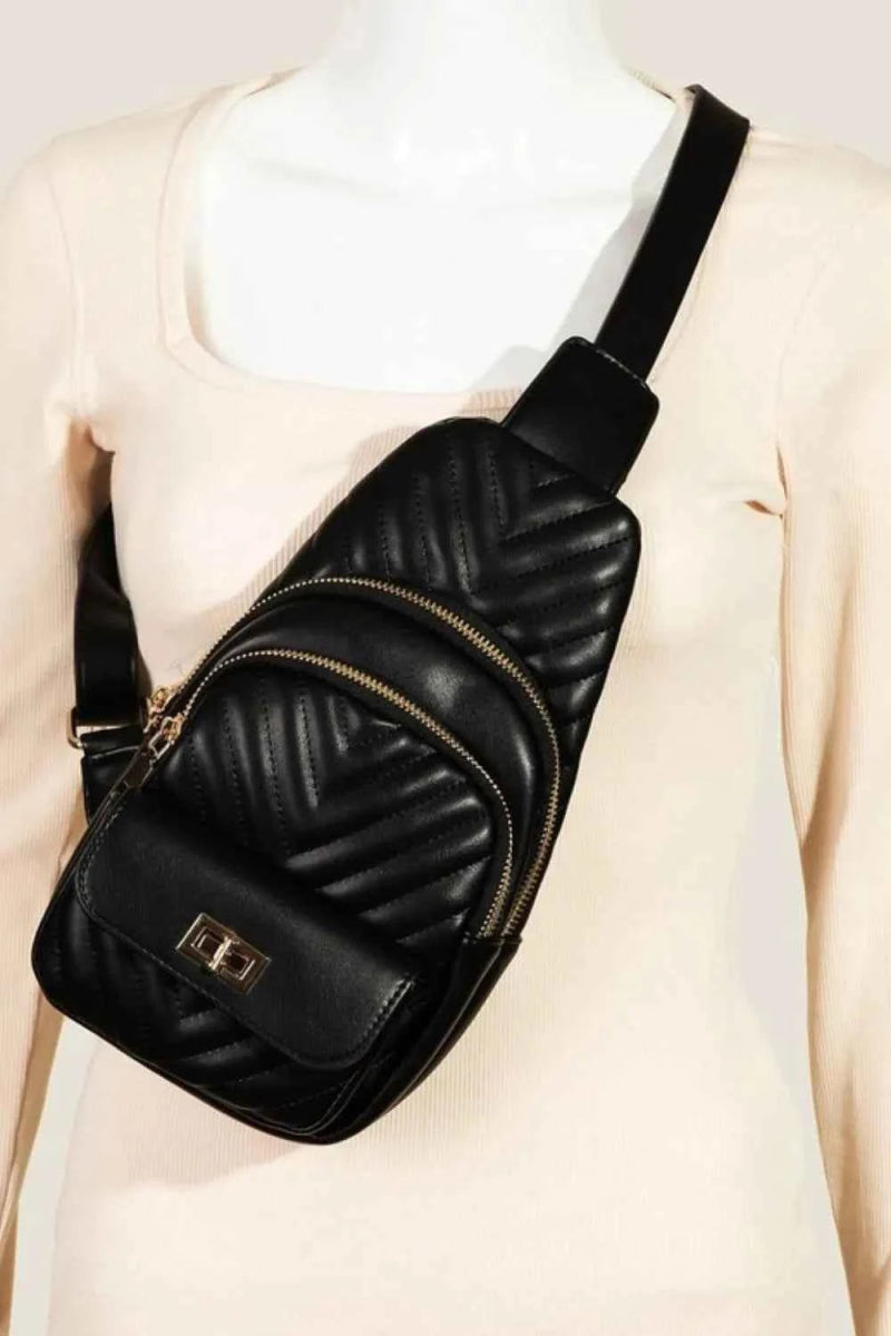 Fame Faux Leather Quilted Crossbody Sling Bag.