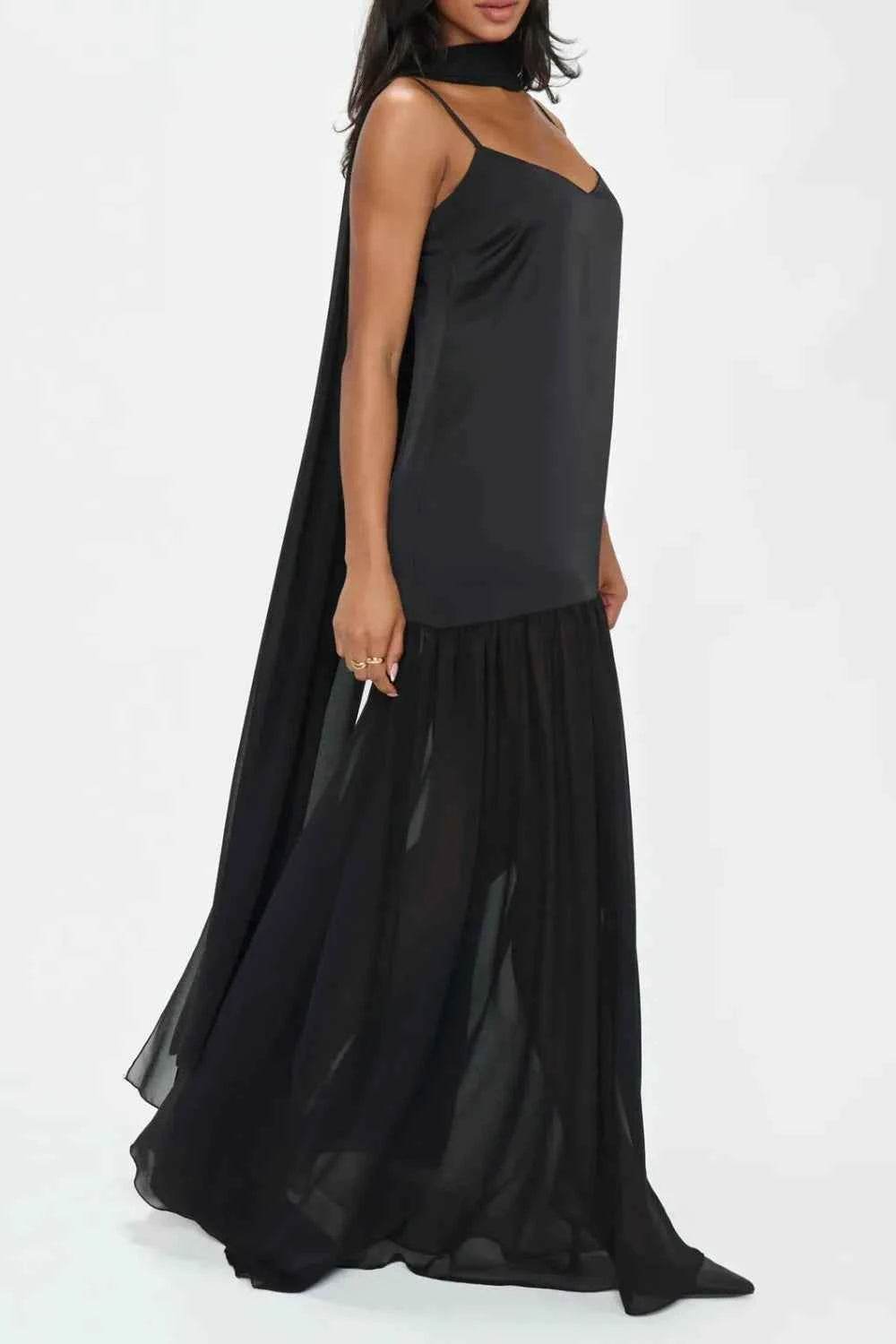 Adjustable Strap Maxi Cami Dress with Scarf.