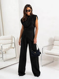 Slit Ruched Top and Wide Leg Pants Set - EBYNN