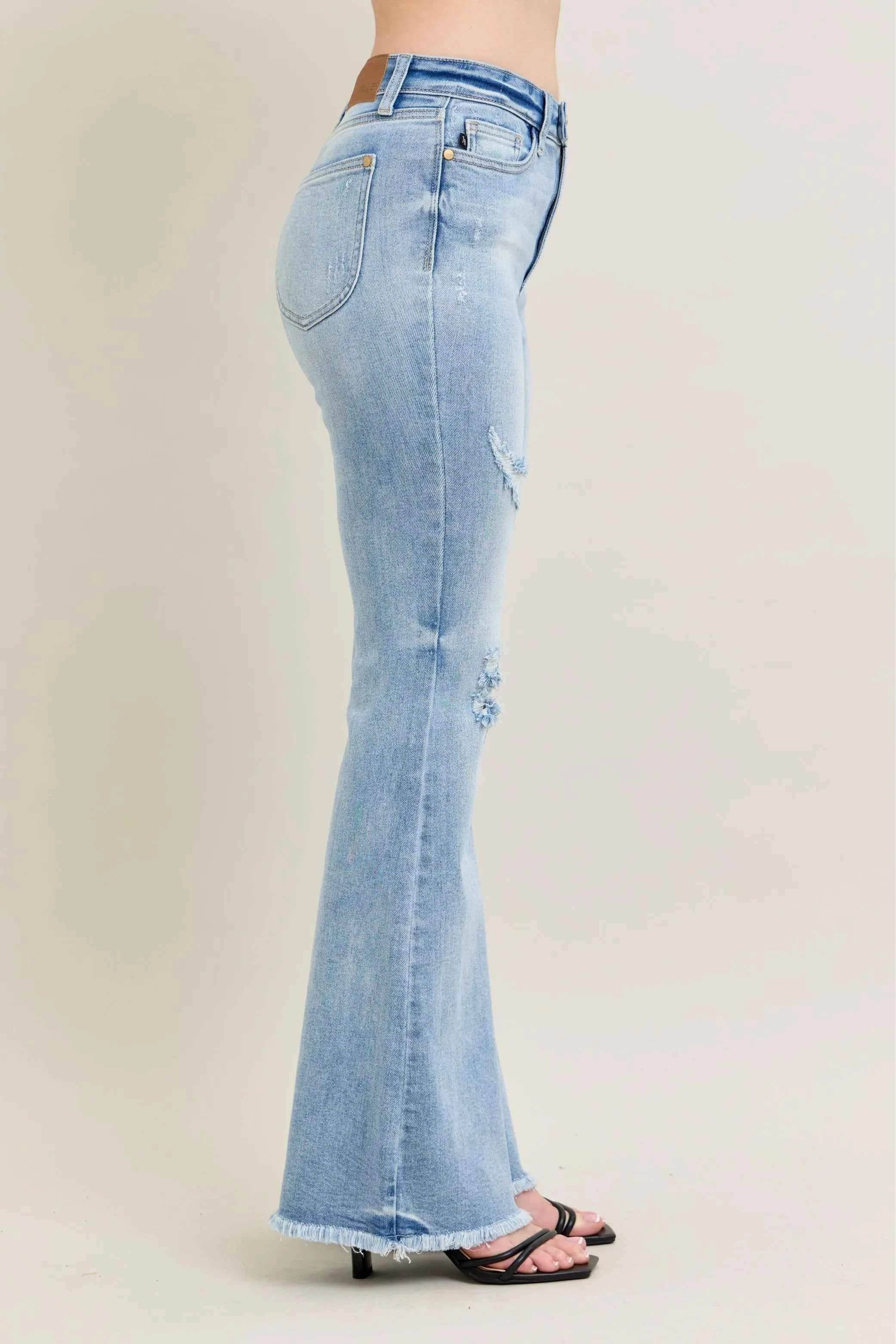 Judy Blue Plus Size High-Waist Flare Jeans with Shield Pockets.