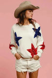 BiBi Velvet Sequin Star Patches Sweater Top.