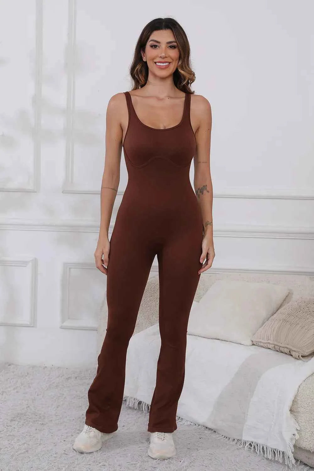 Scoop Neck Wide Strap Active Jumpsuit.