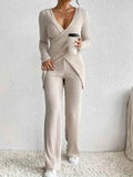 Surplice Long Sleeve Top and Pants Set - EBYNN