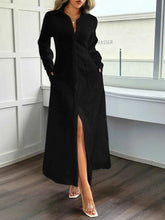 Slit Long Sleeve Maxi Shirt Dress.