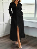 Slit Long Sleeve Maxi Shirt Dress.