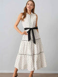 Polka Dot Sleeveless Midi Shirt Dress.