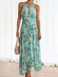 Printed Sleeveless Pleated Dress.