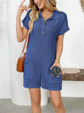 Button Detail Collared Neck Short Sleeve Romper.