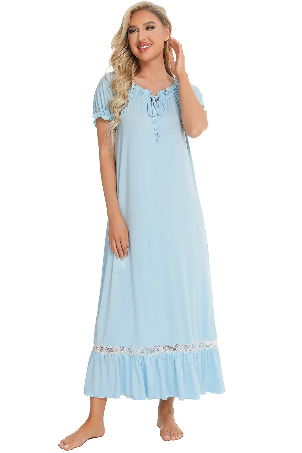 Lace Detail Short Sleeve Lounge Dress.