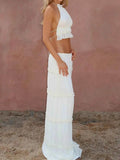 Halter Crop Backless Top and Maxi Skirt Set - EBYNN