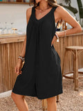 Casual V-Neck Sleeveless Romper with Pockets.