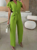 Surplice Wide Leg Belted Jumpsuit.