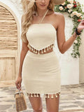 Waffle-Knit Halter Neck Top and Skirt Set - EBYNN