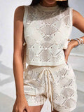 Diamond Pattern Sleeveless Top and Shorts Knit Set - EBYNN