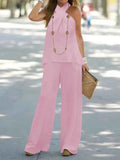 Halter Top and Wide Leg Pants Matching Set.