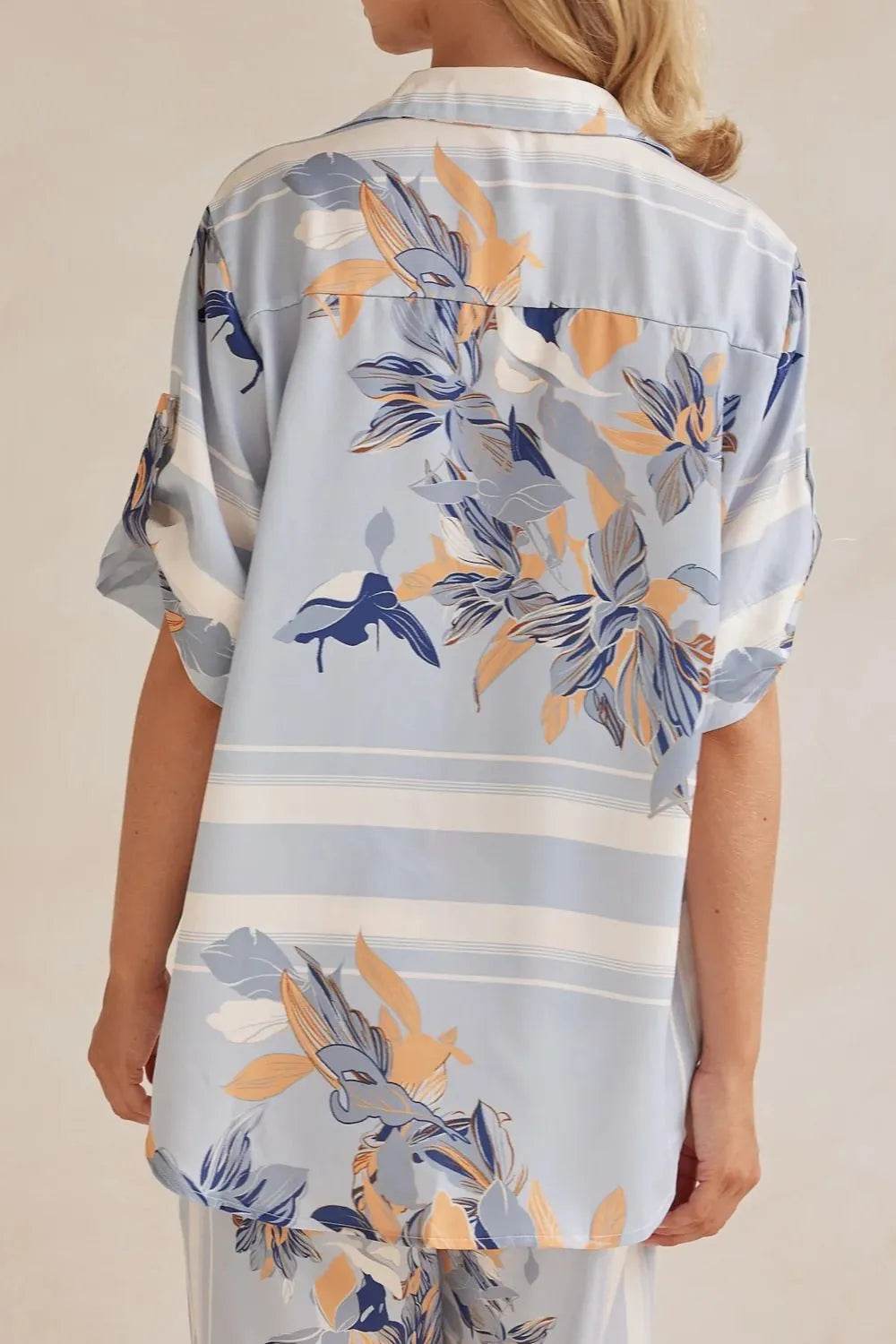 Printed Button Up Shirt and Pants Set - EBYNN