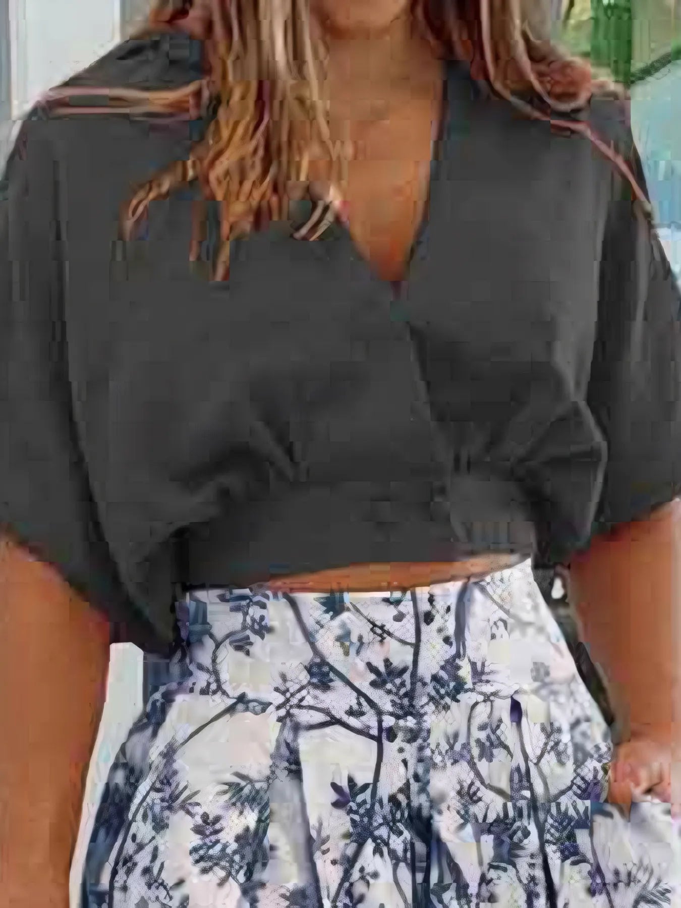 Surplice Top and High Waist Pants Set.