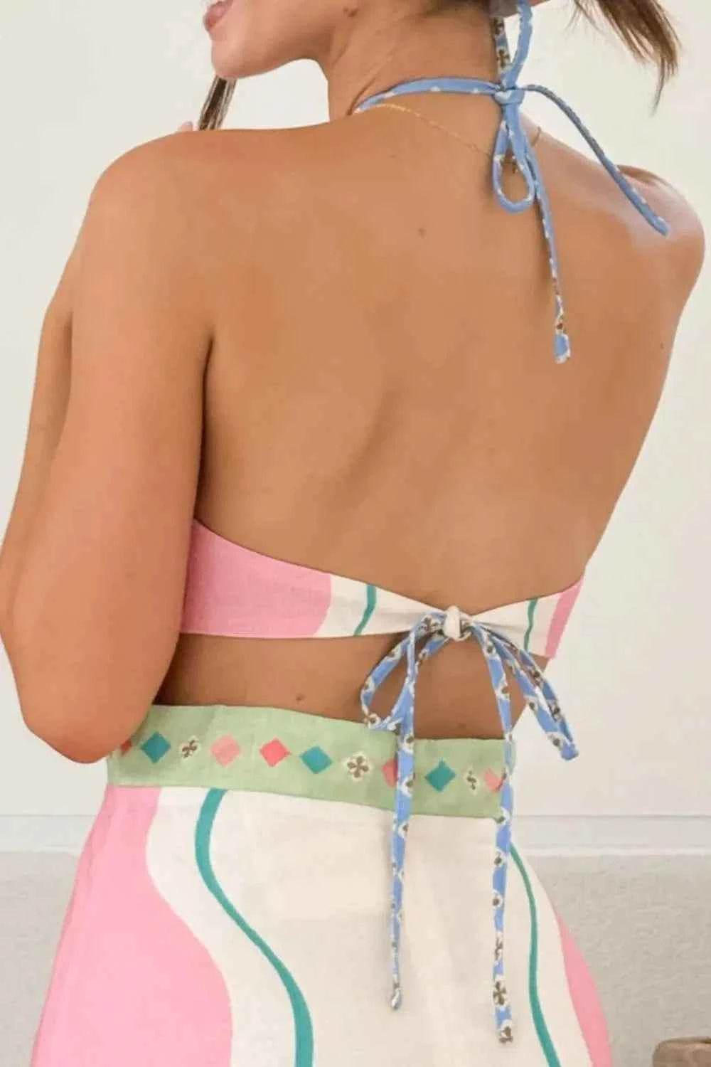 Women's Printed Halter Neck Maxi Dress.