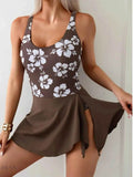 Scoop Neck Floral Swimsuit - Stylish Two-Piece with Vibrant Floral Print - EBYNN