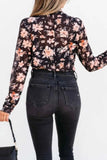 Floral Mock Neck Long Sleeve Blouse.