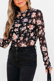 Floral Mock Neck Long Sleeve Blouse.