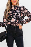 Floral Mock Neck Long Sleeve Blouse.