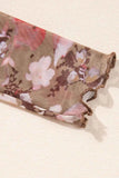 Floral Mock Neck Long Sleeve Sheer Top.