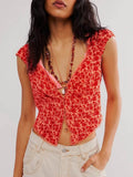 Floral Cropped Top with Cap Sleeves for Trendy Summer Style - EBYNN