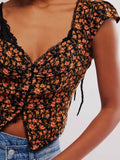 Floral Cropped Top with Cap Sleeves for Trendy Summer Style - EBYNN