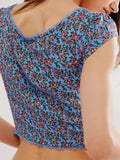 Floral Cropped Top with Cap Sleeves for Trendy Summer Style - EBYNN