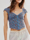 Floral Cropped Top with Cap Sleeves for Trendy Summer Style - EBYNN