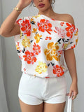 Floral One Shoulder Blouse - Stylish and Trendy Floral Print Top - EBYNN