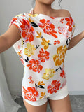 Floral One Shoulder Blouse - Stylish and Trendy Floral Print Top - EBYNN